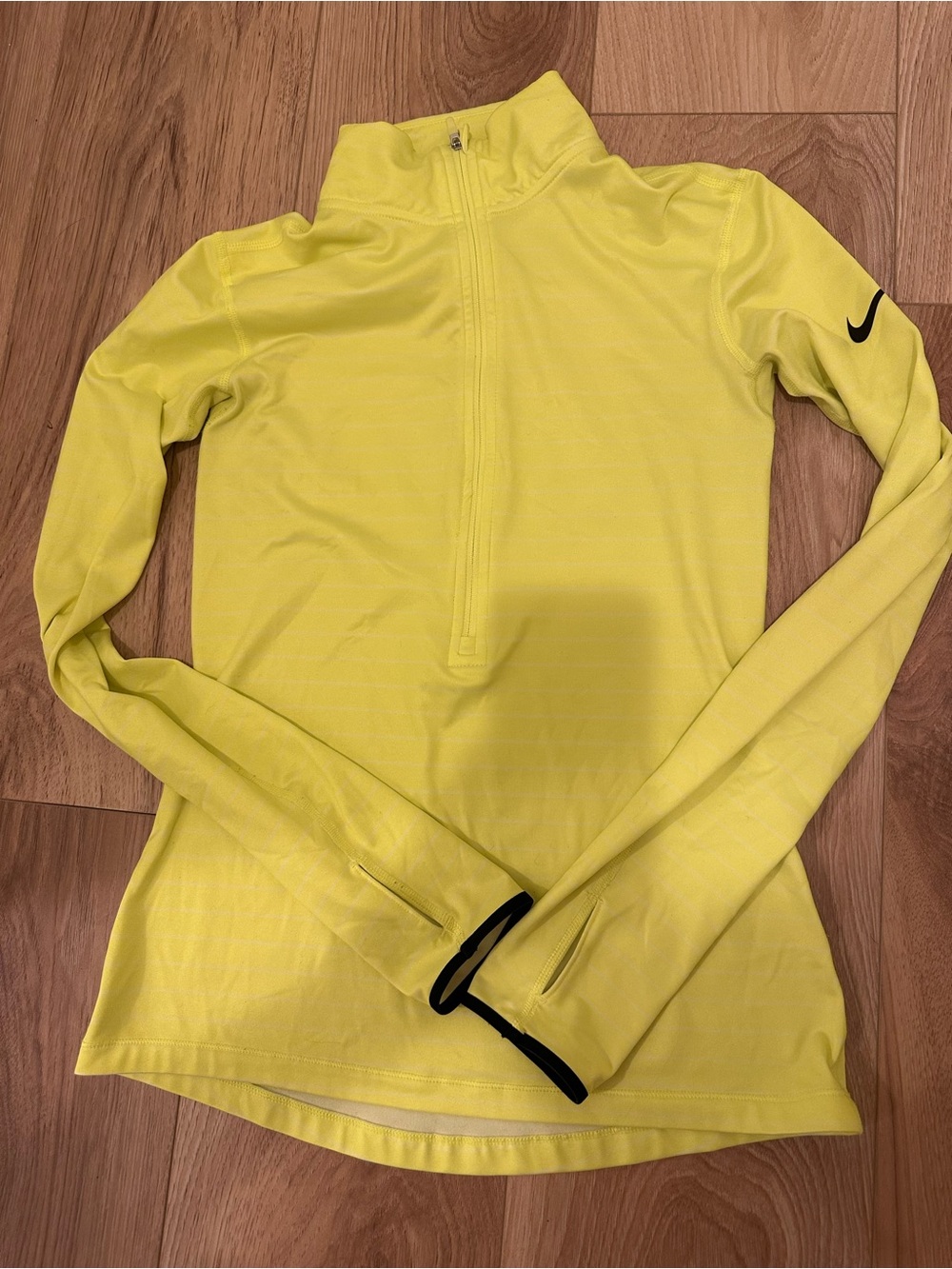 Nike Women's Neon Yellow and white stripe Long-Sleeve Half-Zip Performance Top